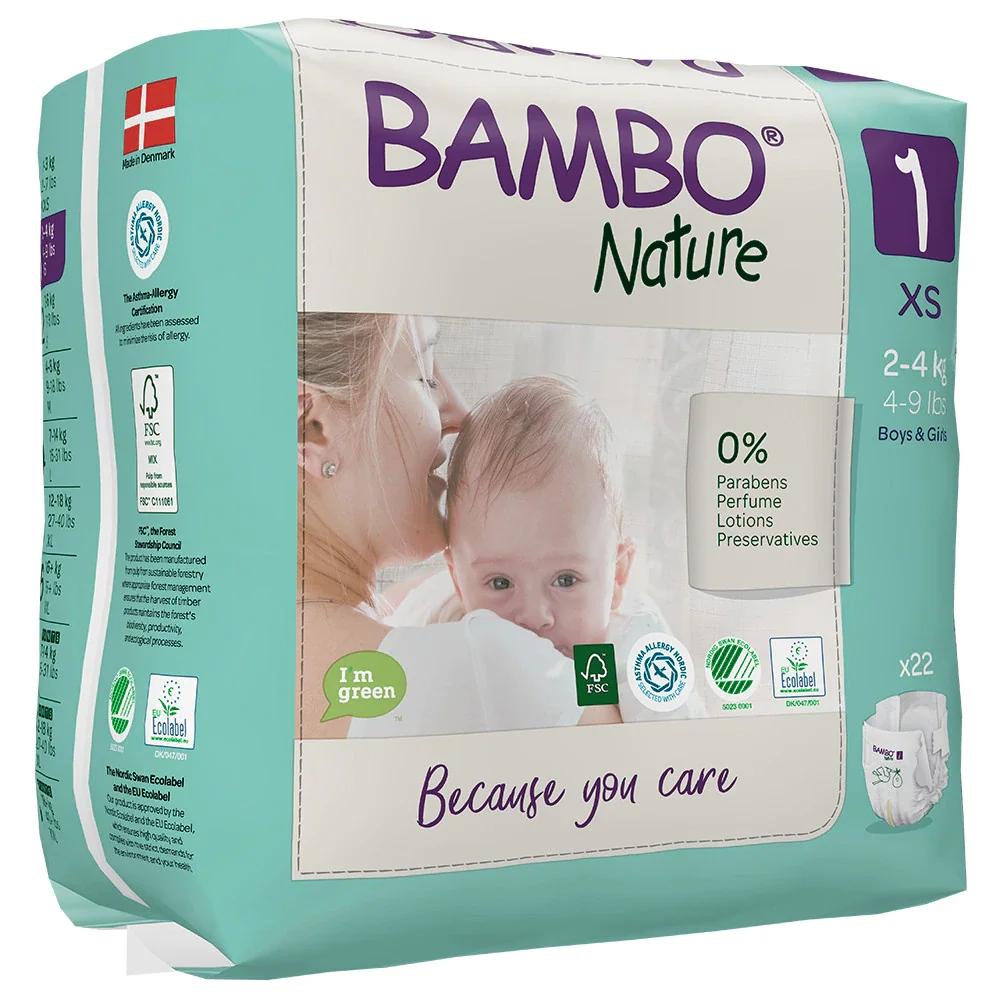 Scutece Ecolabel Nr. 1 pentru 2-4 kg, 22 bucati, Bambo Nature