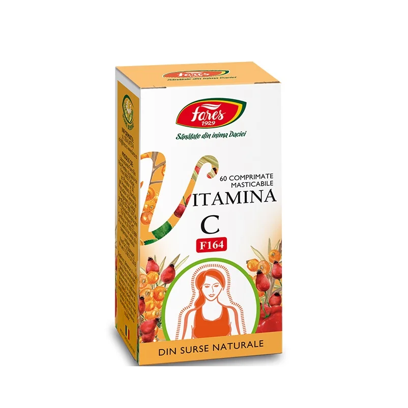 Vitamina C din surse naturale F164, 60 comprimate masticabile, Fares