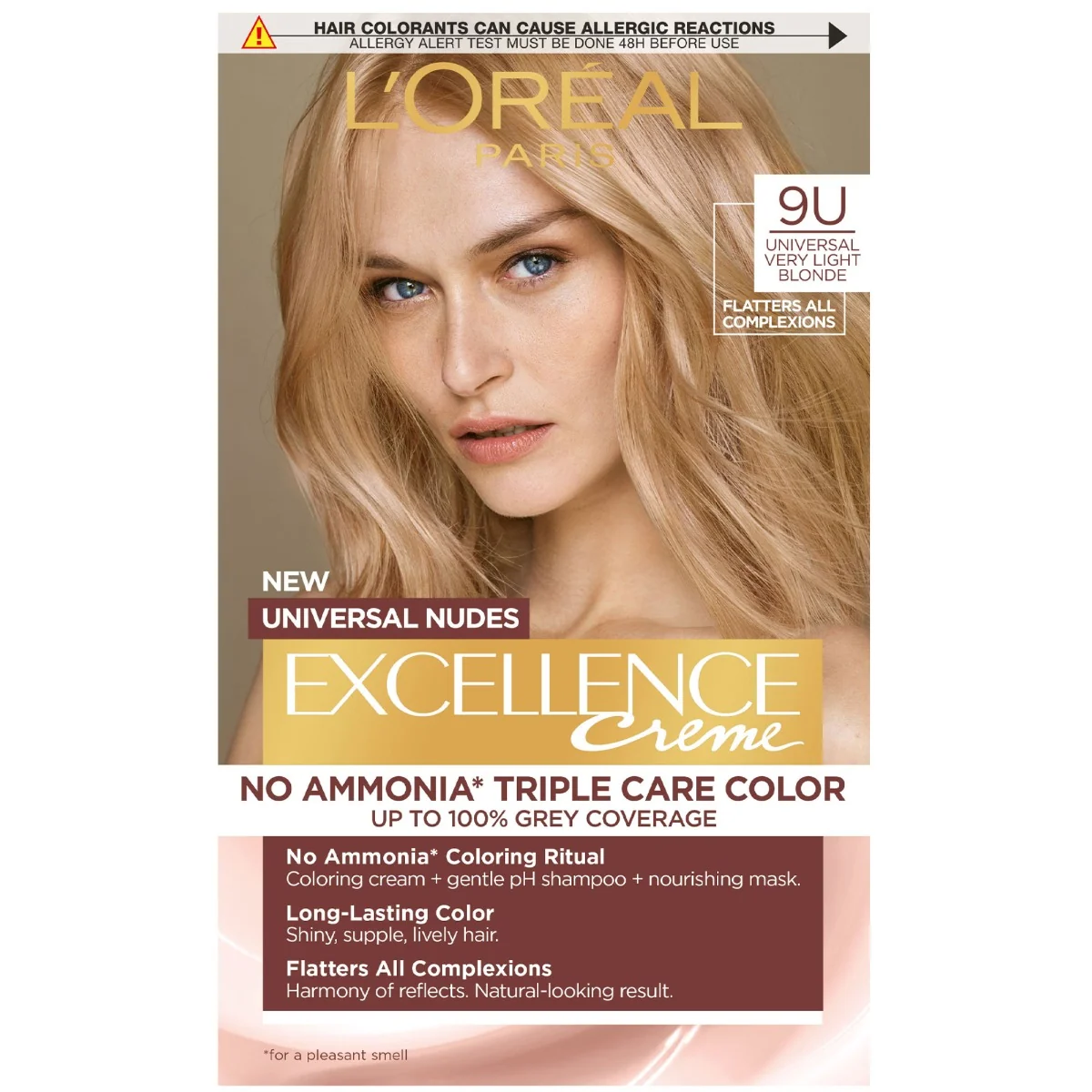 Vopsea de par permanenta fara amoniac Excellence Universal Nudes 9U Very Light Blonde, 192ml, L'Oreal Paris 