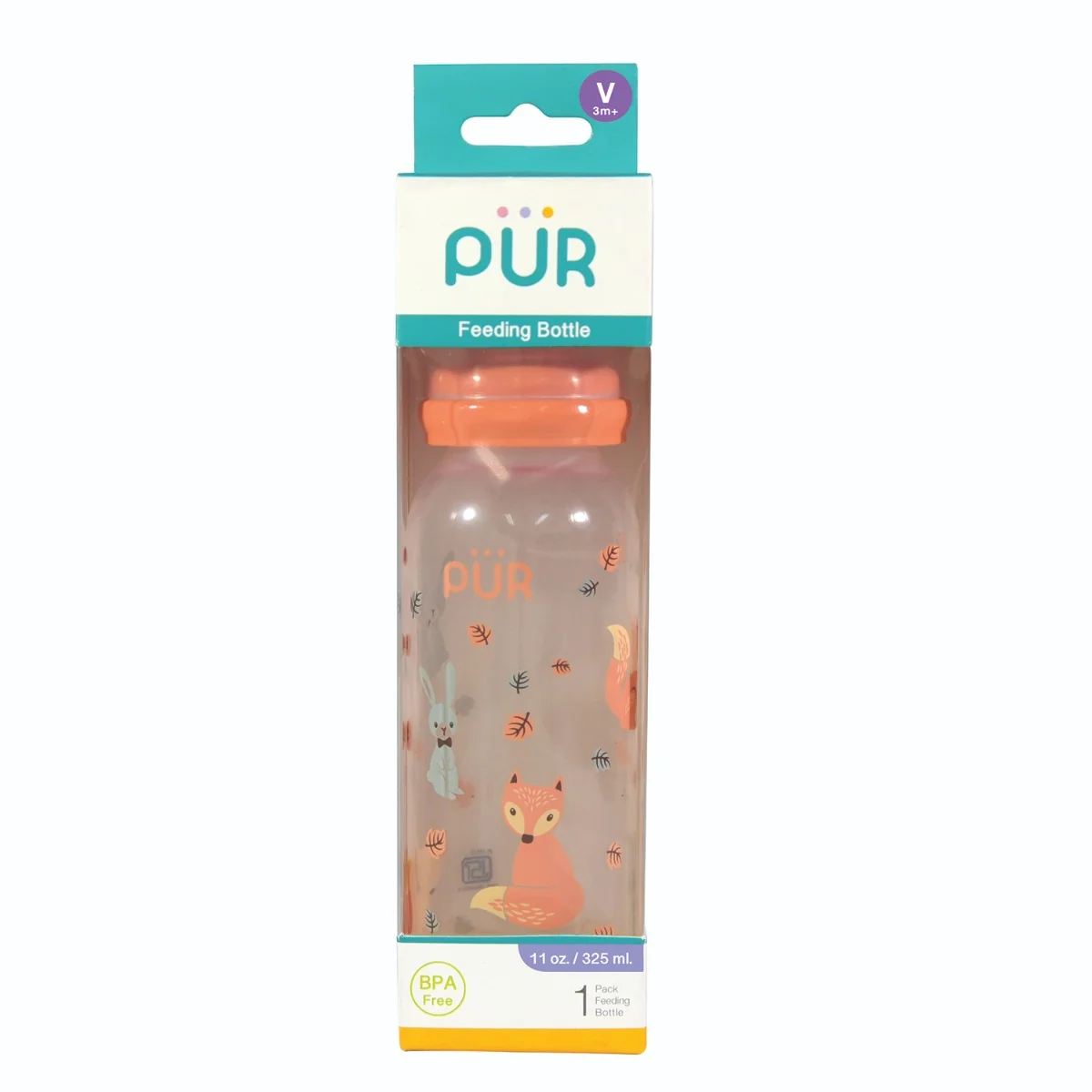 Biberon cu desen piersica +3 luni, 325ml, PUR 