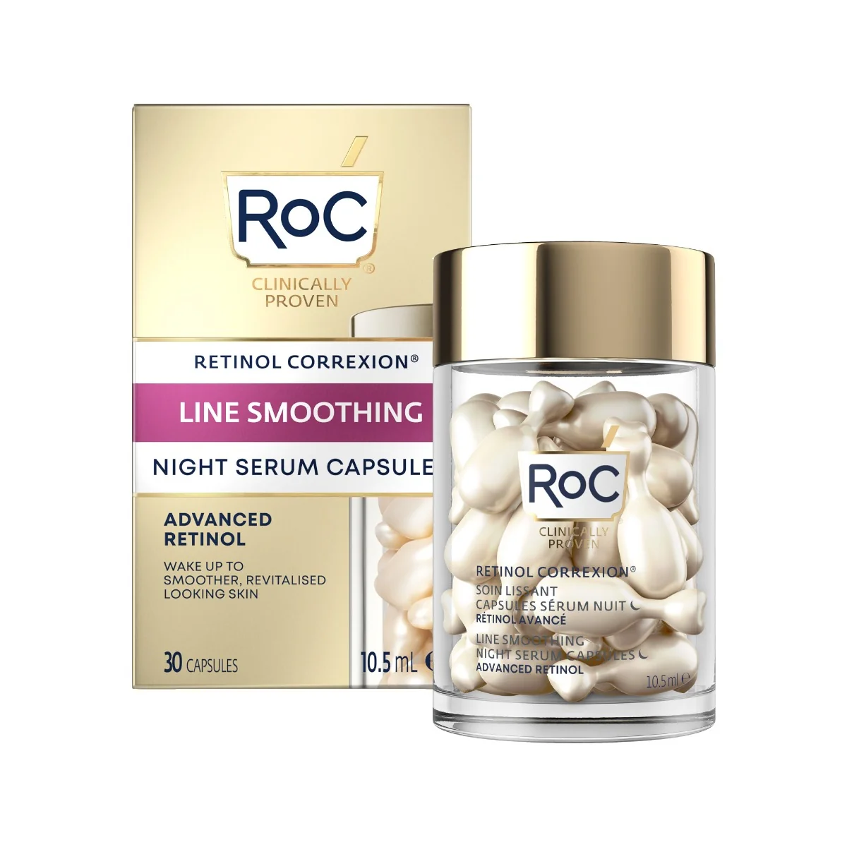 Capsule cu ser de fata pentru noapte Retinol Correxion Line Smoothing, 30 bucati, RoC