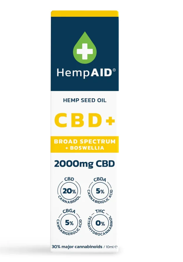 Ulei de canepa cu 2000mg CBD 500mg CBDA 500mg CBGA 200mg Boswellia, 10ml, HempAID