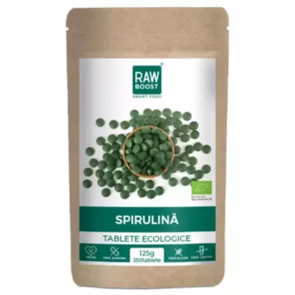 Spirulina ecologica 125g, 250 tablete, Rawboost