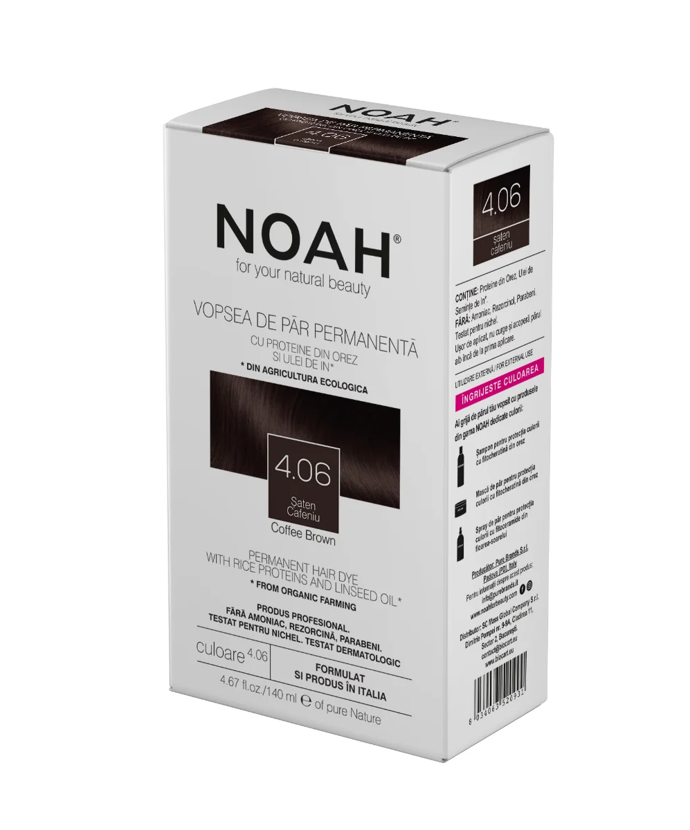 Vopsea de par naturala Saten cafeniu (4.06), 140ml, Noah 