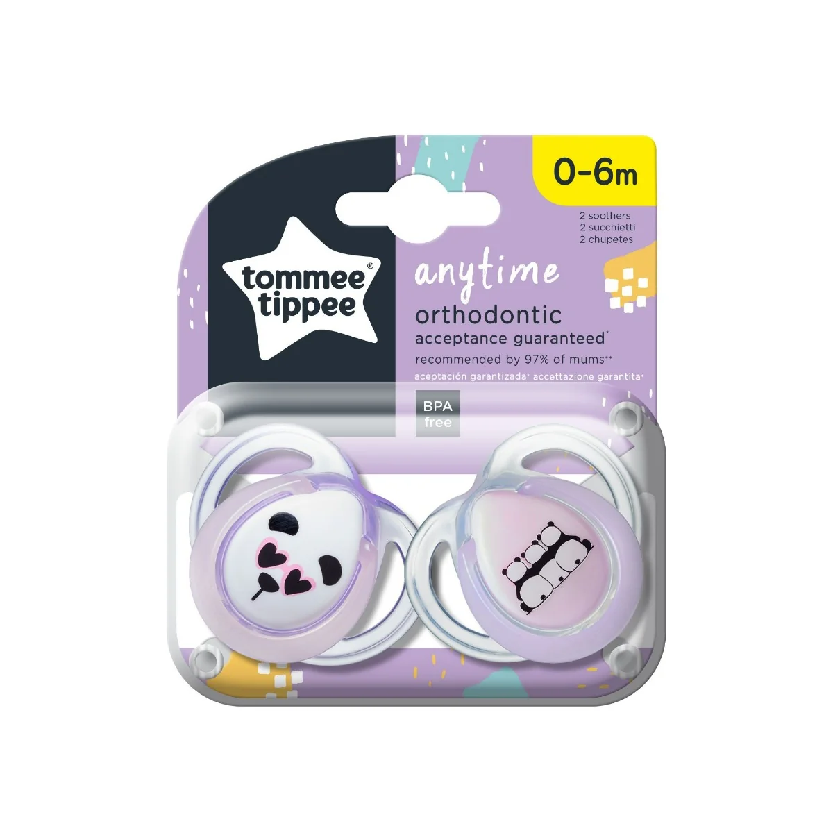 Suzete ortodontice Anytime Ursuleti Panda Roz-Alb 0-6 luni, 2 bucati, Tommee Tippee