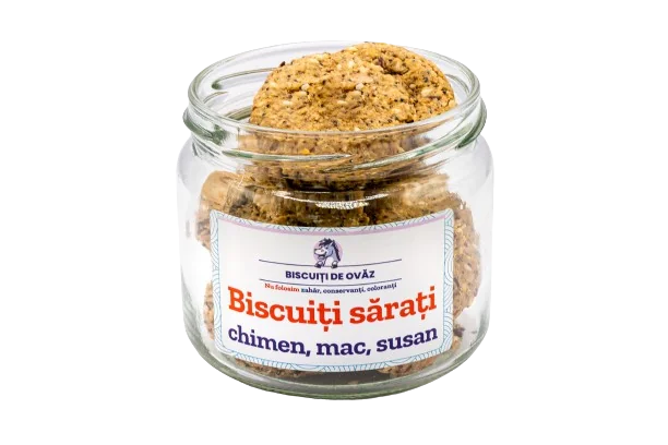 Biscuiti de ovaz sarati cu chimen mac susan, 145g, Ohvaz