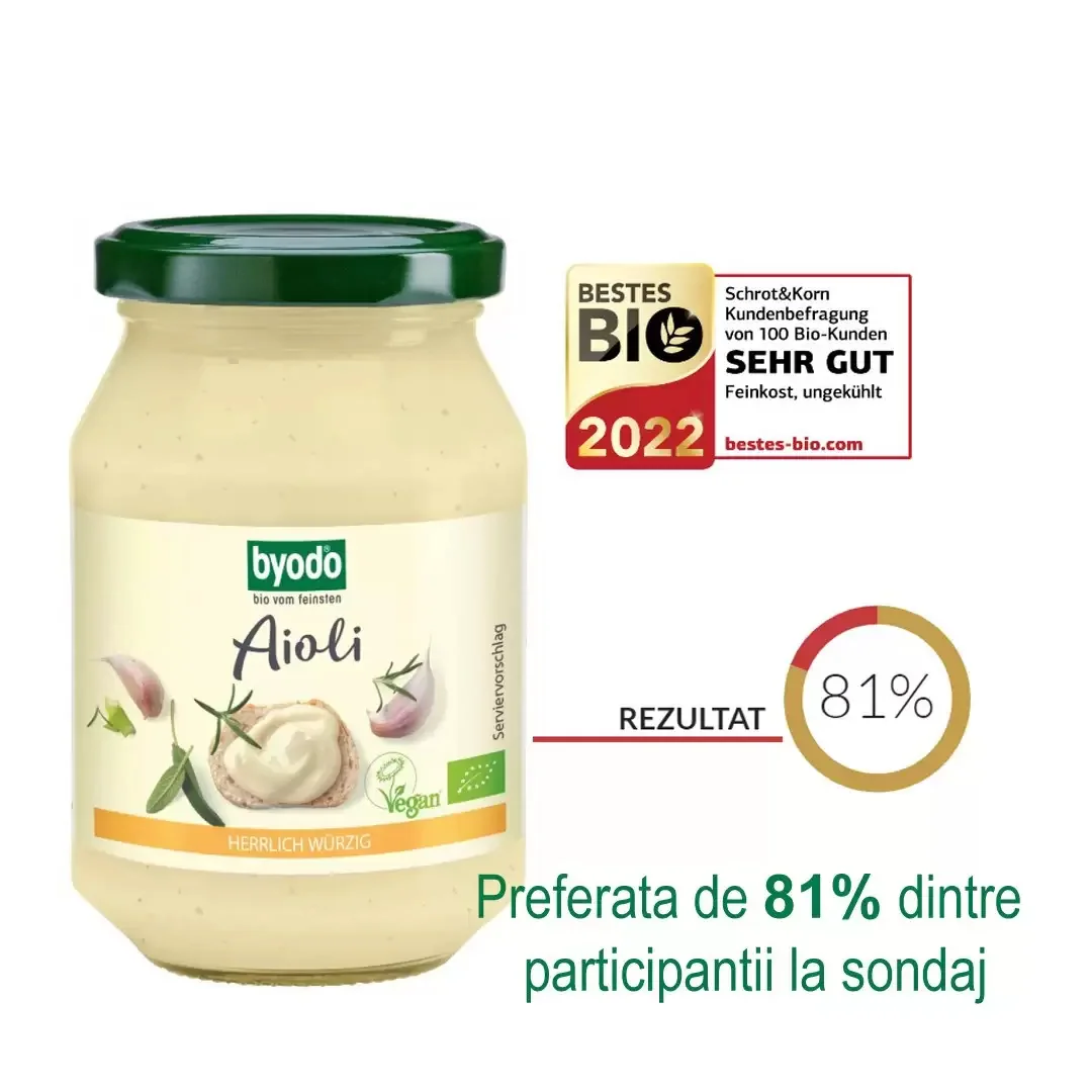 Maioneza aioli Eco cu usturoi vegan fara gluten, 250ml, Byodo 