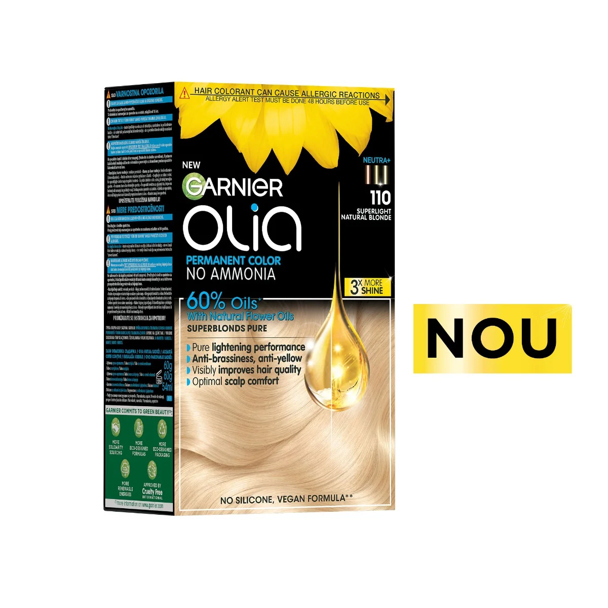 Vopsea de par permanenta fara amoniac 110 Super Light Natural Blonde Olia, 174ml, Garnier