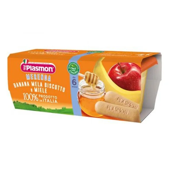 Piure de banane, mere, biscuiti si miere, 3 x 120g, Plasmon