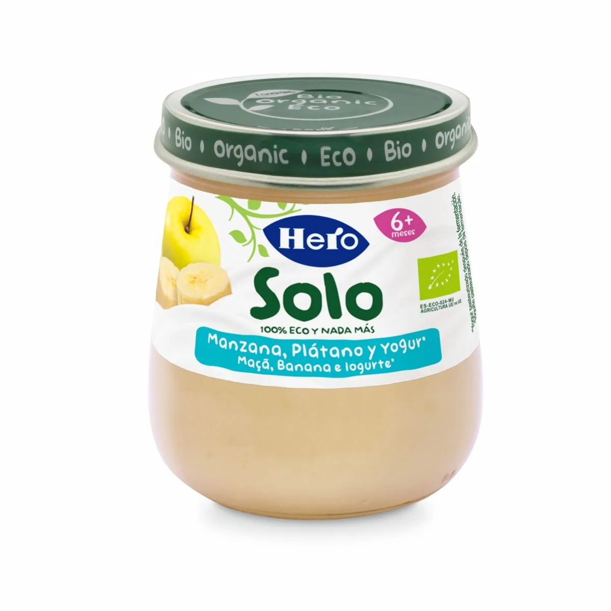 Piure eco de mere si banane cu iaurt Solo pentru +6 luni, 120g, Hero Baby 