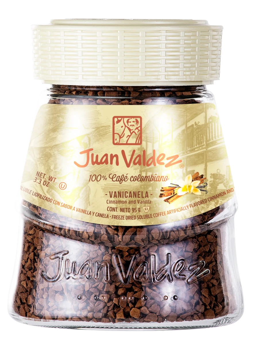 Cafea solubila liofilizata Vanilie si Scortisoara, 95g, Juan Valdez