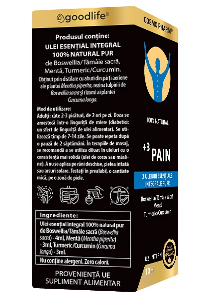 Mix de uleiuri esentiale integrale +3 Pain, 10ml, Cosmopharm 