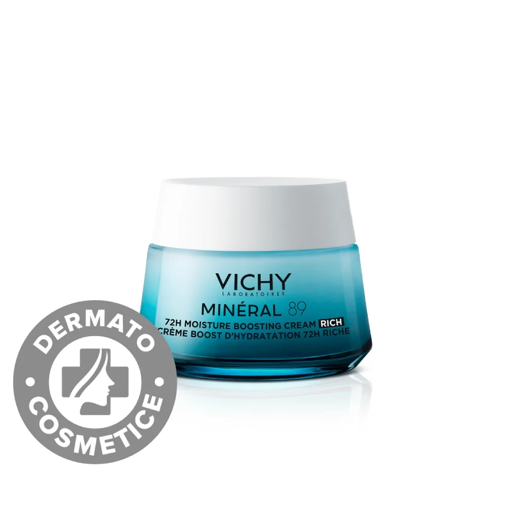 Crema intens hidratanta 72h cu acid hialuronic si niacinamida pentru ten uscat Mineral 89, 50ml, Vichy