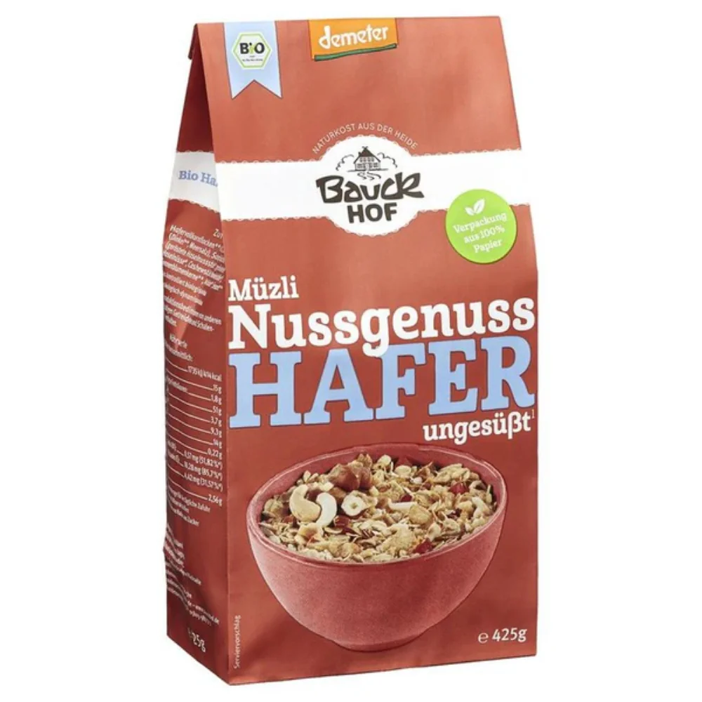 Musli ecologic fara zahar cu ovaz si nuci, 425g, Bauckhof