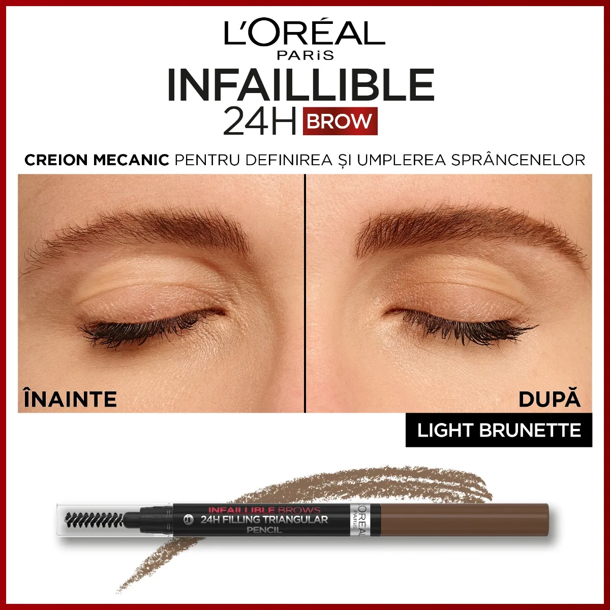 Creion de sprancene Infaillible Brows 245 Triangular 5.0 Light Brunette, 1ml, L'Oreal Paris 