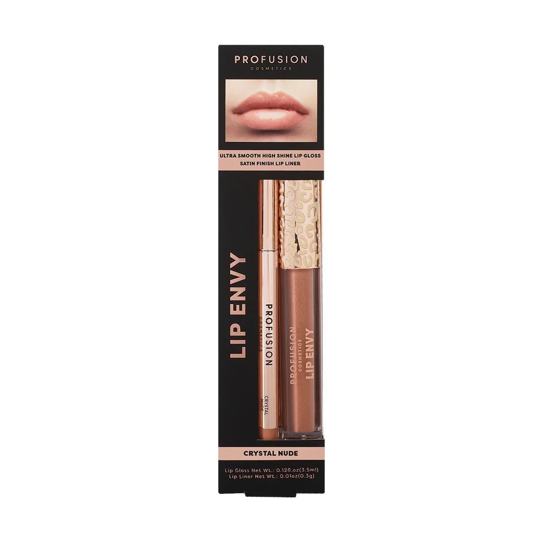 Set Luciu de buze ultra neted si lucios 3.5ml + Creion pentru buze cu finish satinat 0.3g Lip Envy Crystal Nude, Profusion Cosmetics 