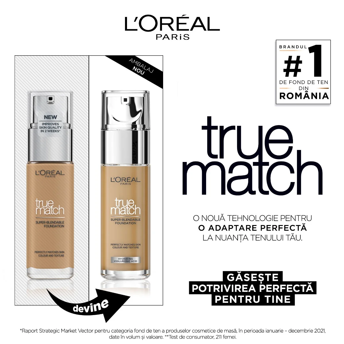 Fond de ten infuzat cu acid hialuronic True Match 6.5DW Caramel Golden Toffee, 30ml, L'Oreal Paris 