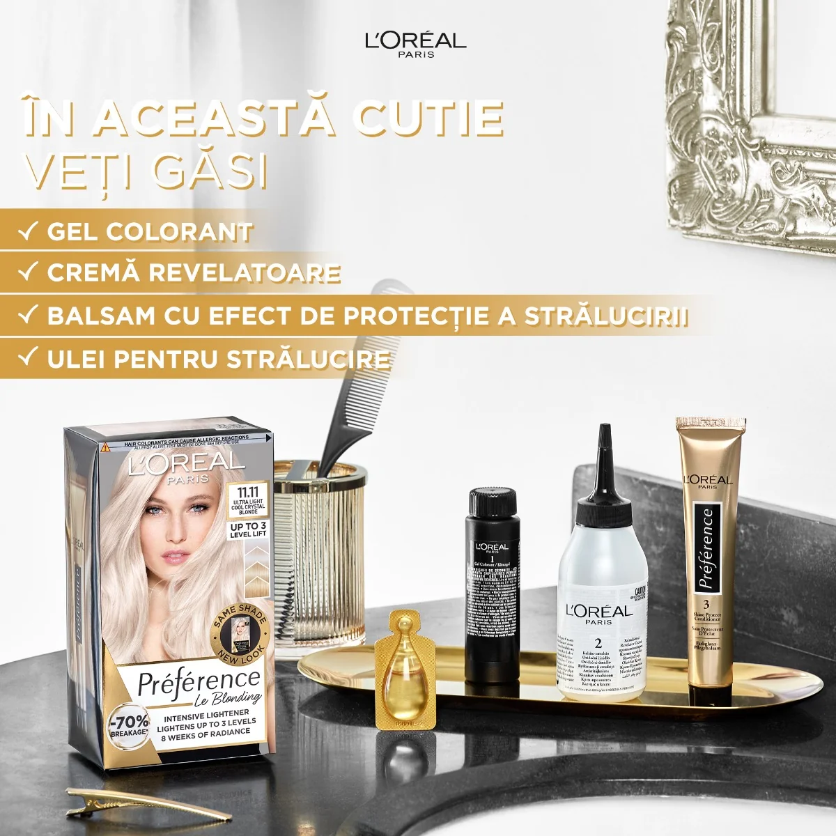 Vopsea de par permanenta cu amoniac Preference Le Blonding 11.11 Blond Ultra Deschis cu efect cenusiu, 178ml, L'Oreal Paris 