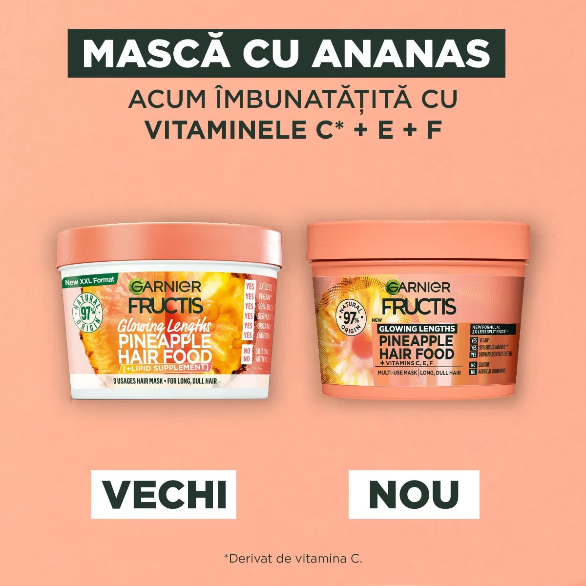 Masca nutritiva pentru parul lung si lipsit de stralucire Hair Food Ananas, 390ml, Fructis 