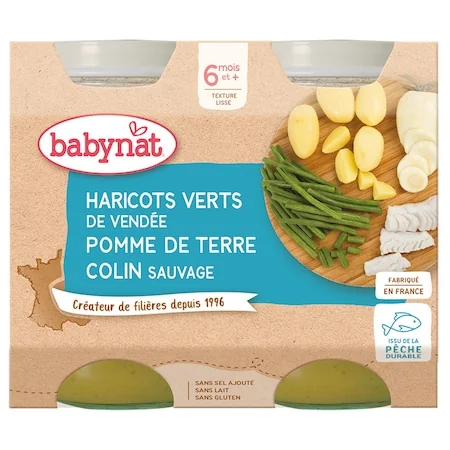 Piure de cartofi, fasole verde si peste cod, 2 x 200g, BabyBio