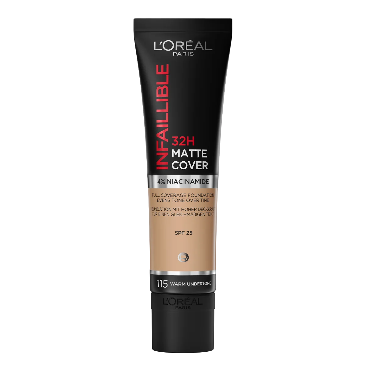 Fond de ten mat Infaillible 32H Matte Cover 115 Warm Undertone, 30ml, L'Oreal Paris 