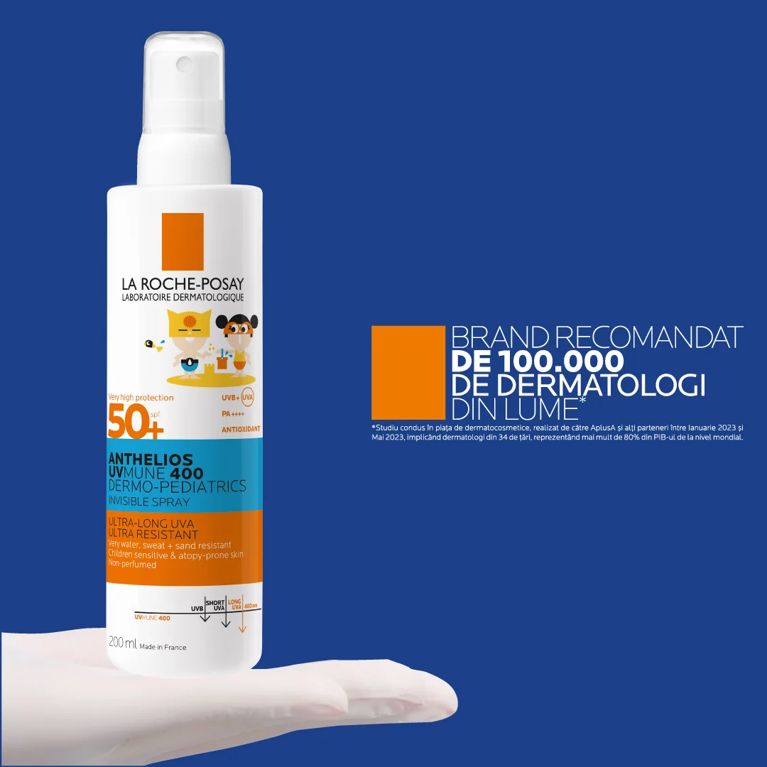 Spray cu protectie solara potrivit pentru pielea copiilor SPF50+ Anthelios UVMUNE400 Dermo-Pediatrics, 200ml, La Roche-Posay 