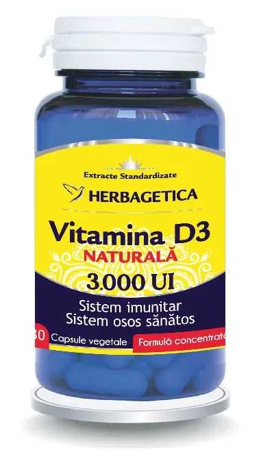 Vitamina D3 Naturala 3000 UI, 30 capsule vegetale, Herbagetica