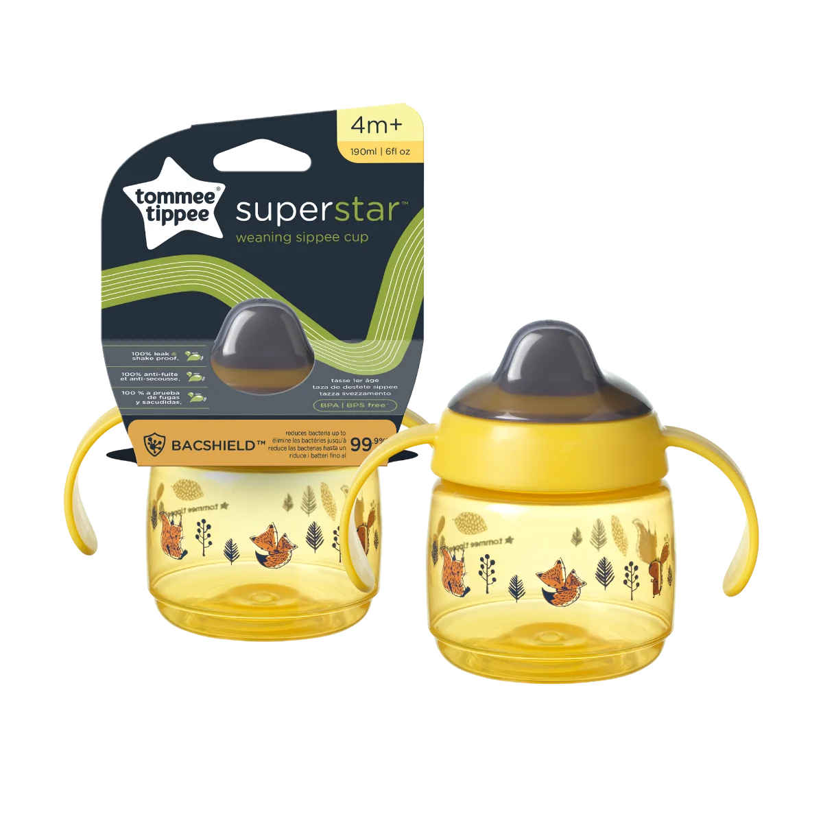 Cana Sippee cu protectie Bacshiled™ si capac pentru +4 luni Galben, 190ml, Tommee Tippee