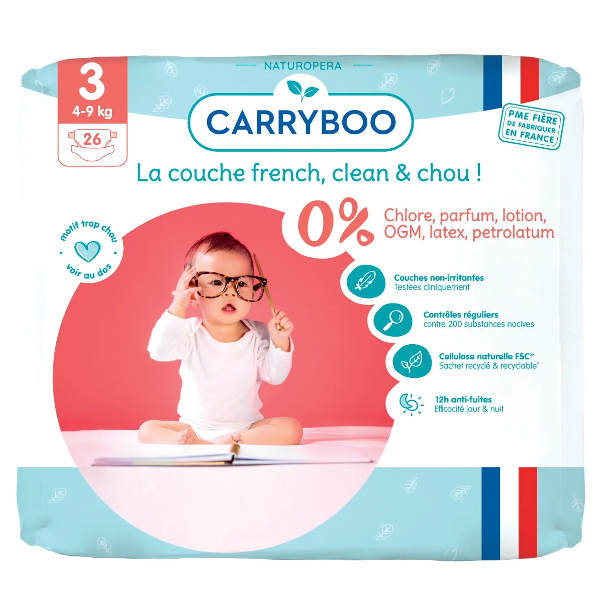 Scutece bio hipoalergenice 4-9kg marimea 3, 26 bucati, Carryboo