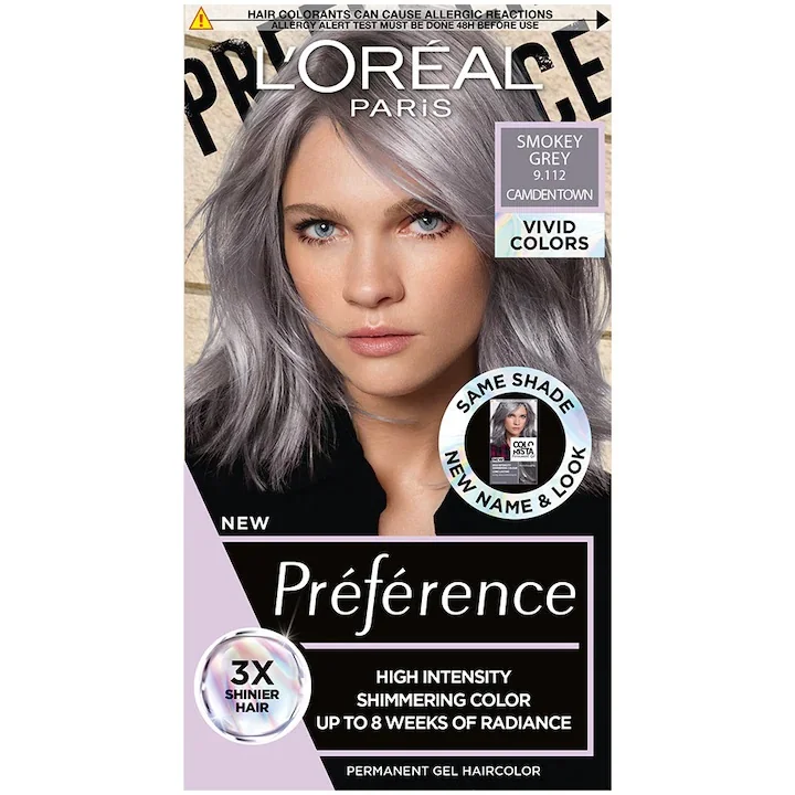 Vopsea de par permanenta cu amoniac Preference Vivid Colours 9.112 Smokey Grey, 204ml, L'Oreal Paris 