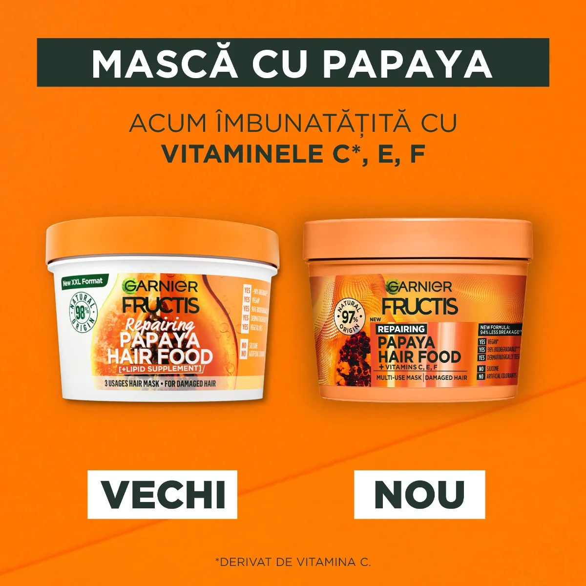 Masca reparatoare pentru parul deteriorat Hair Food Papaya, 390ml, Fructis 