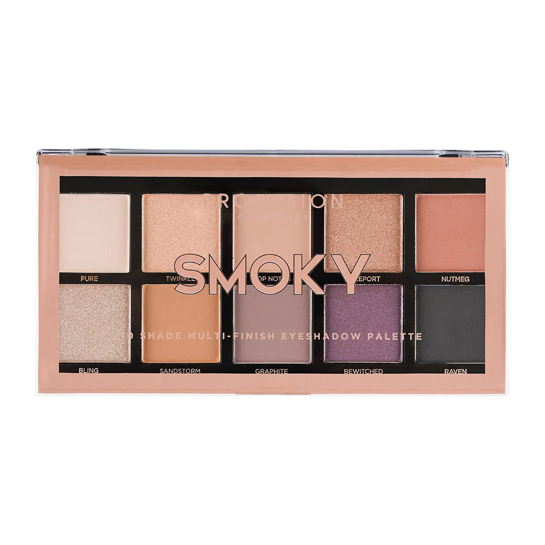 Paleta de farduri  cu 10 nuante Smoky, 103g, Profusion Cosmetics 