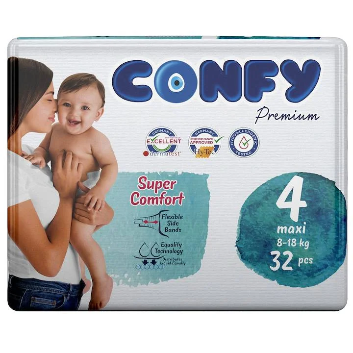 Scutece copii pentru 8 - 18kg Nr.4 Premium Maxi, 32 bucati, Confy