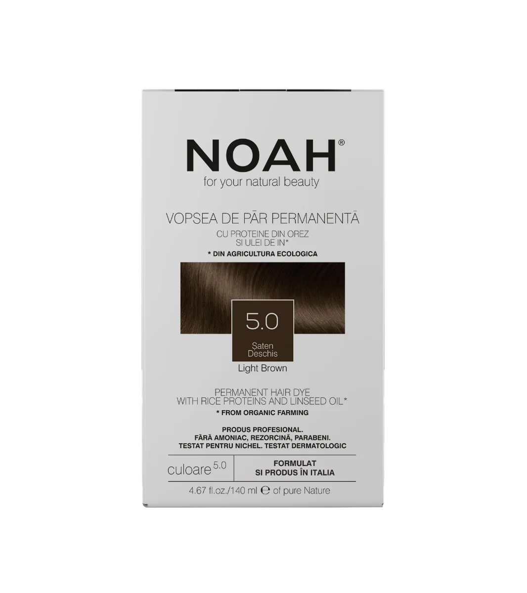 Vopsea de par naturala Saten deschis (5.0), 140ml, Noah 