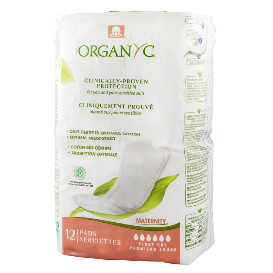 Absorbante intime din bumbac organic pentru perioada de dupa nastere, 12 bucati, Organyc