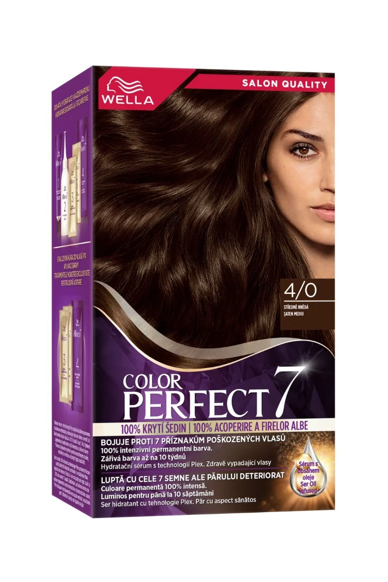 Vopsea de par permanenta Saten Mediu 4/0 Color Perfect, 135ml, Wella 