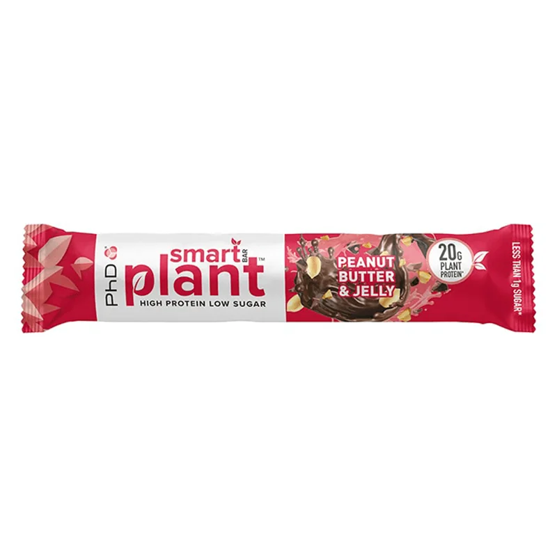 Baton proteic vegetal cu aroma de unt de arahide si jeleu Smart Bar Peanut Butter & Jelly, 64g, PhD