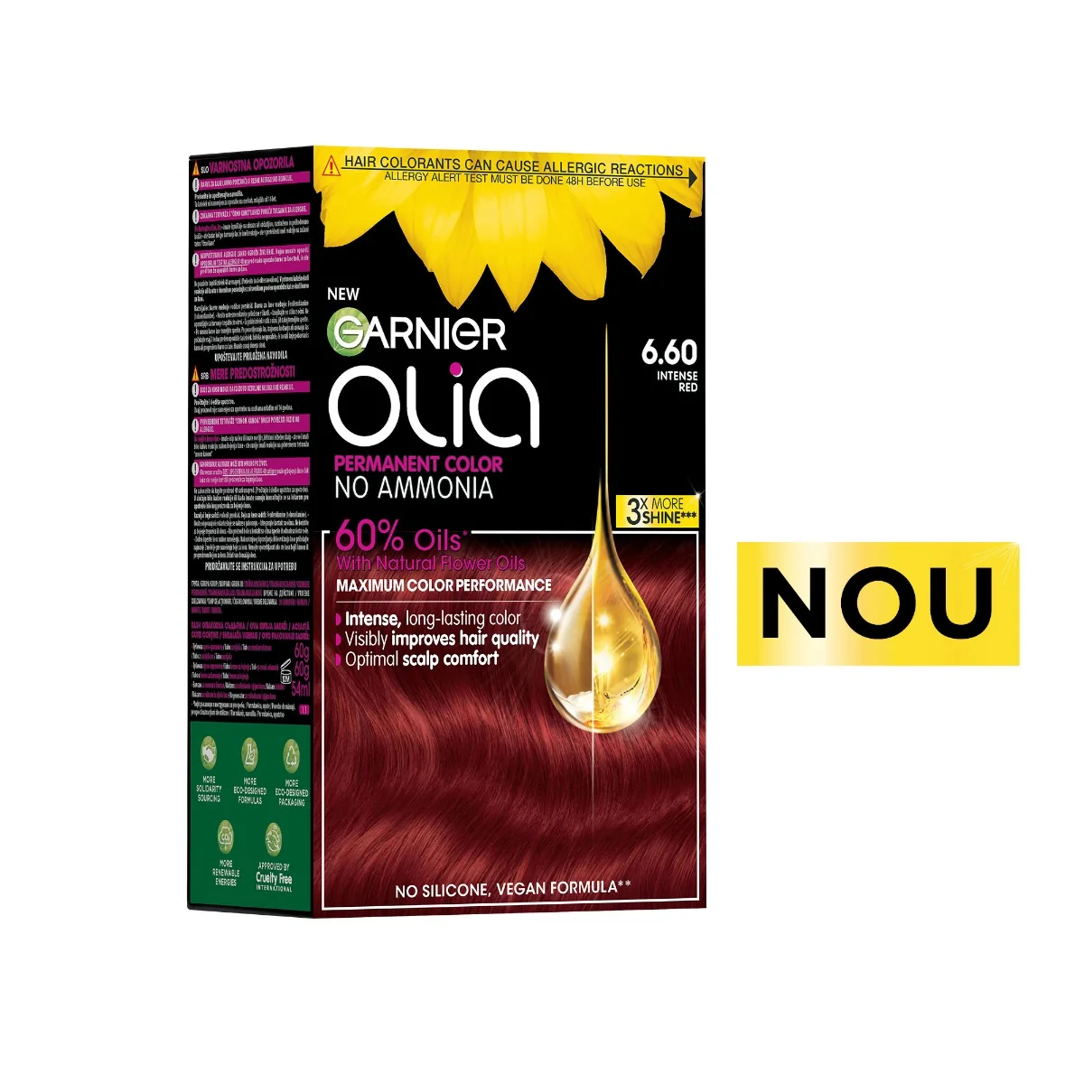 Vopsea de par permanenta fara amoniac 6.60 Intense Red Olia, 174ml, Garnier 