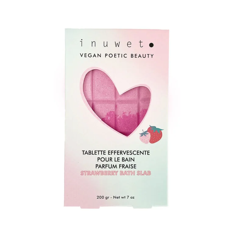 Tableta efervescenta pentru baie in forma de ciocolata cu parfum de capsuni, 200g, Inuwet 