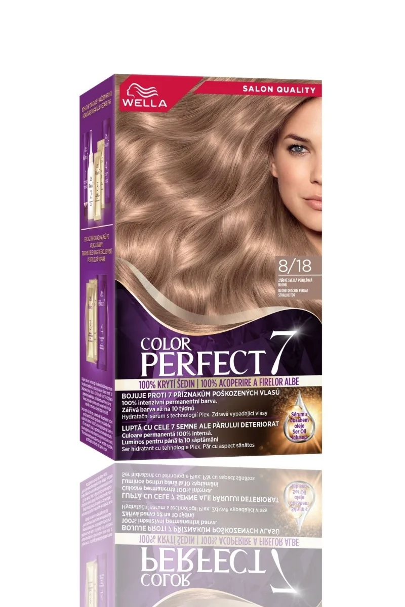 Vopsea de par permanenta Blond Deschis Perlat Stralucitor 8/18 Color Perfect, 135ml, Wella 