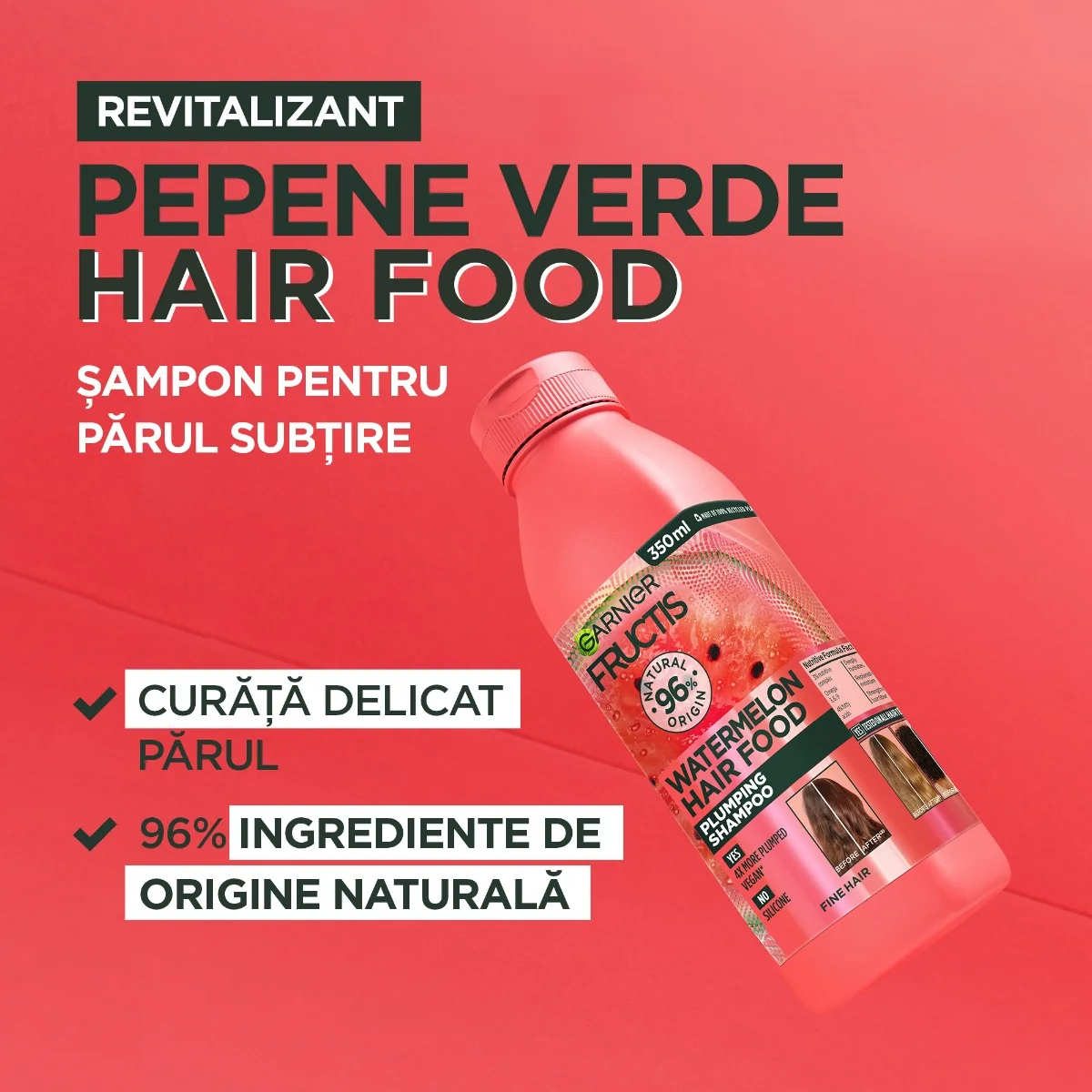 Sampon pentru parul subtire Hair Food Pepene Verde, 350ml, Fructis 