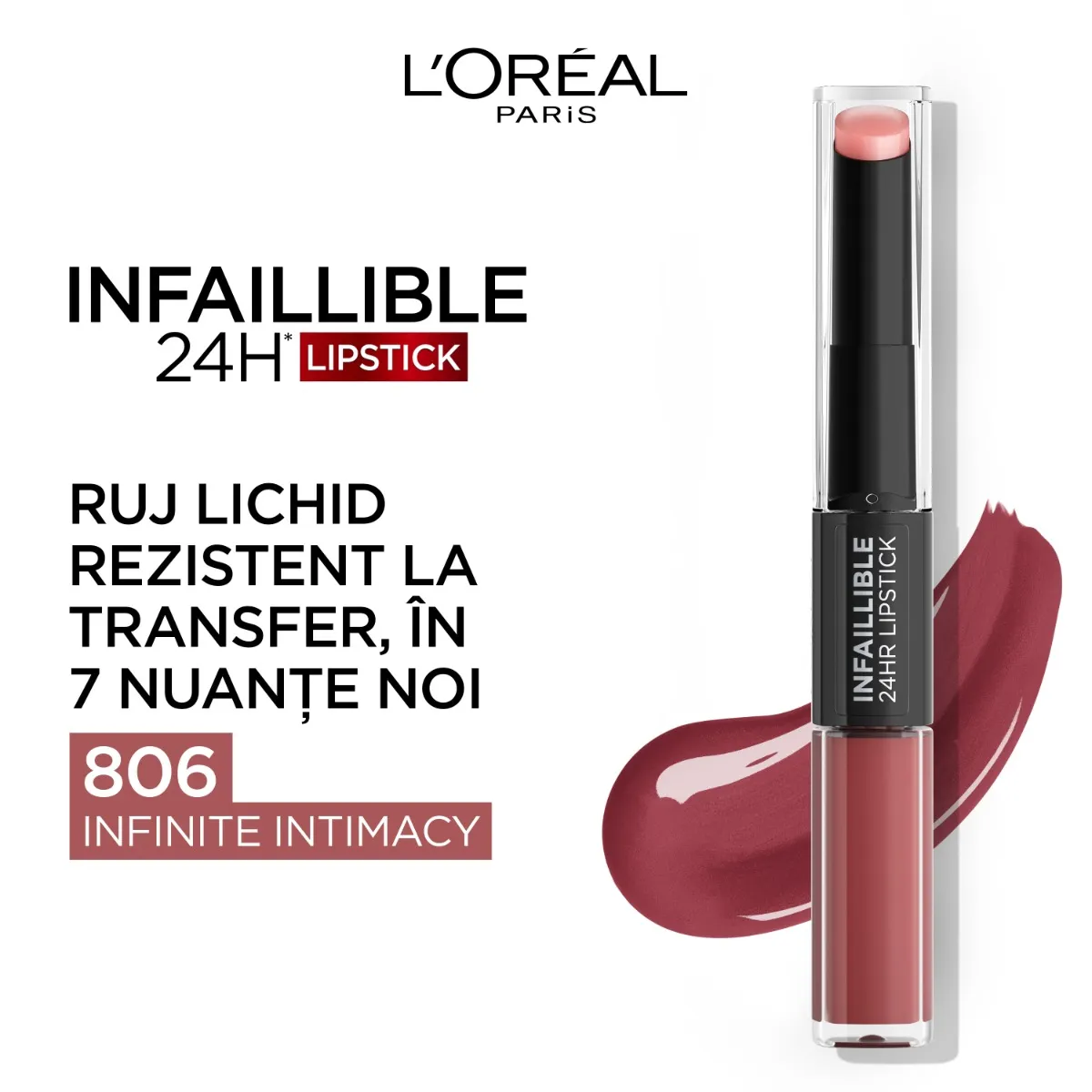 Ruj lichid rezistent la transfer Infaillible 24h 806 Infinite Intimacy, 6.4ml, L'Oreal 