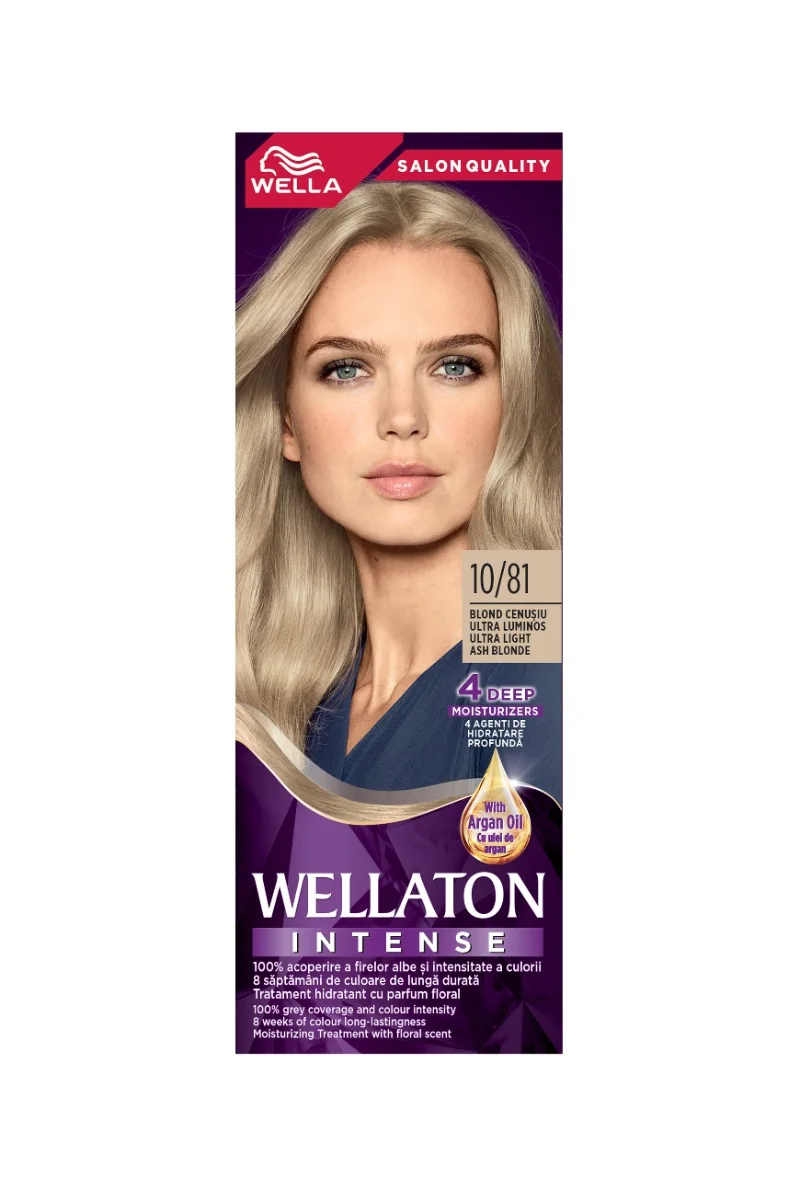 Vopsea de par permanenta Blond Cenusiu 10.81 Wellaton, 110ml, Wella 