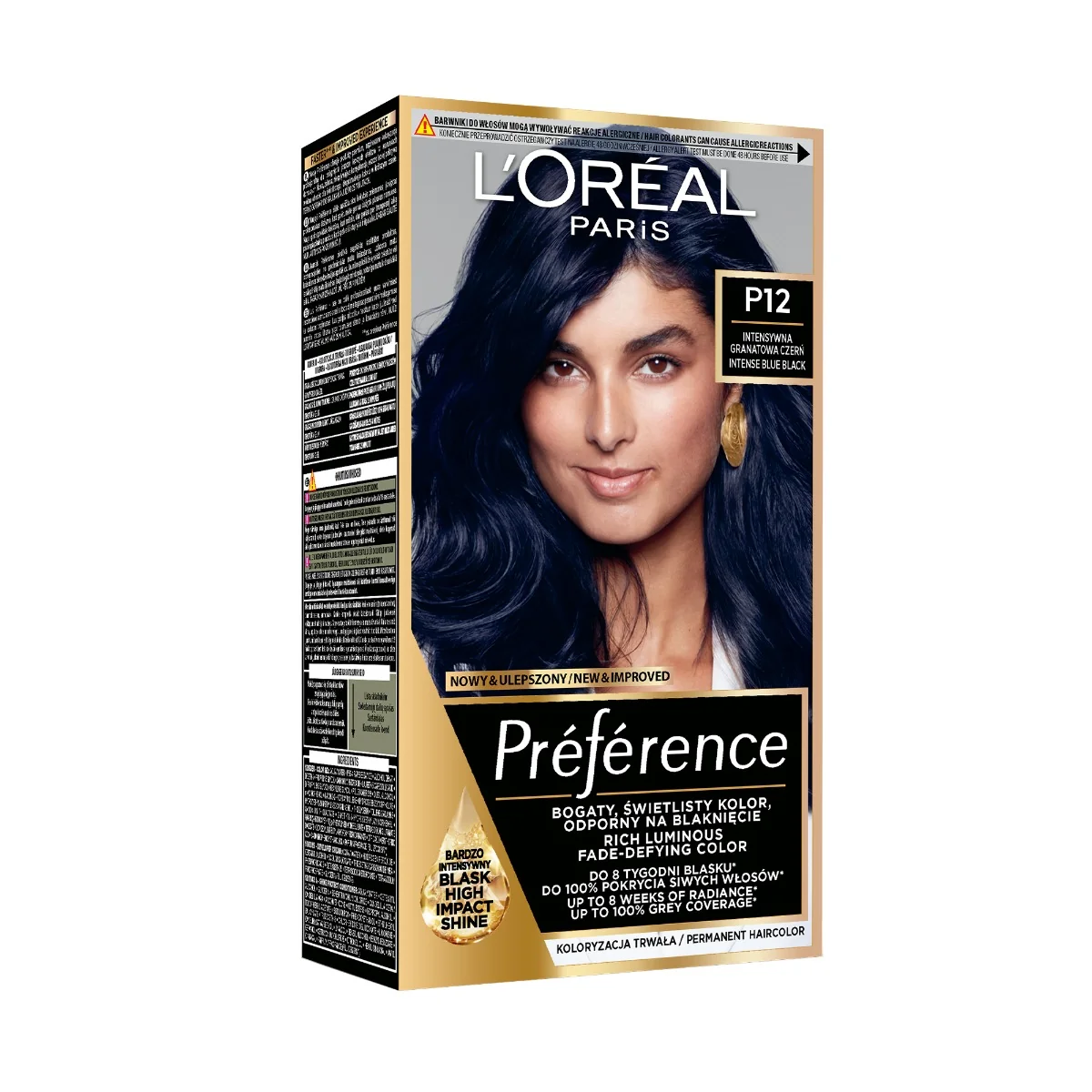 Vopsea de par permanenta cu amoniac Preference P12 Seoul Blue Black Pearl, 174ml, L'Oreal Paris 