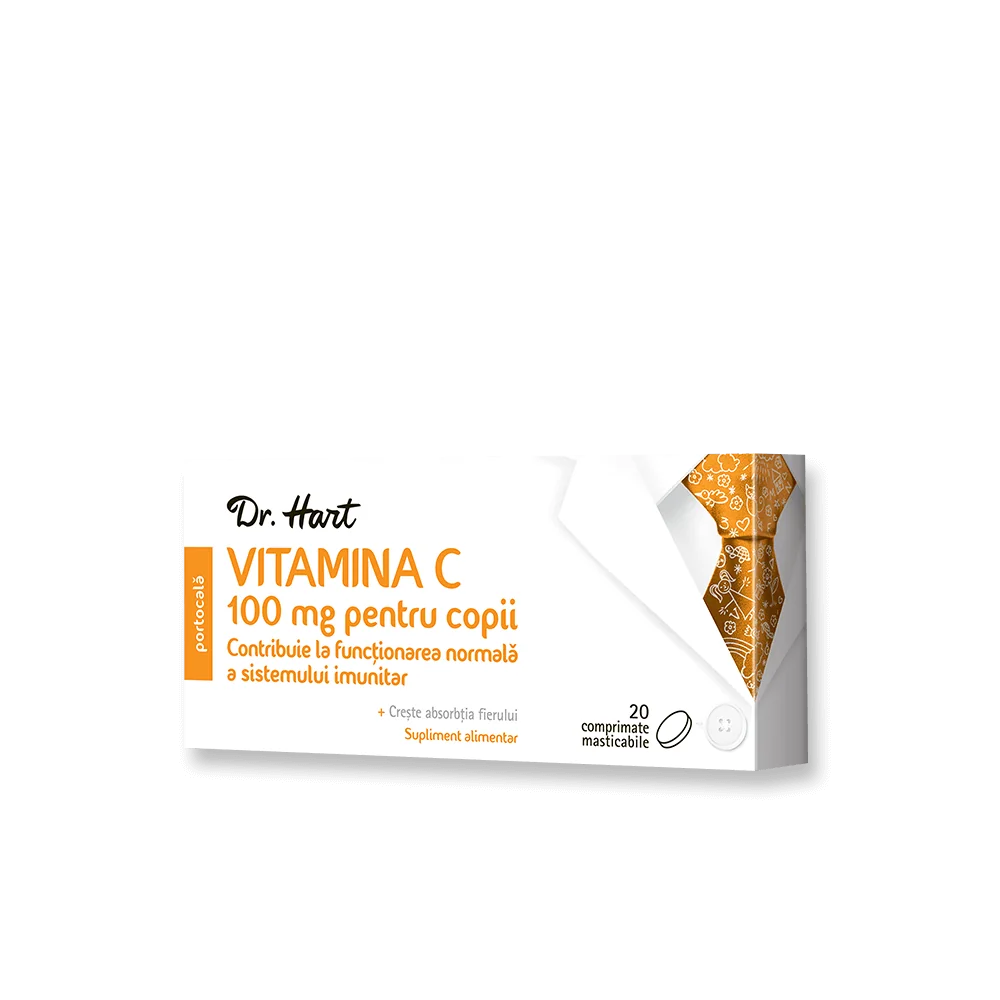 Dr.Hart Vitamina C pentru copii cu piersica 100mg, 20 comprimate masticabile