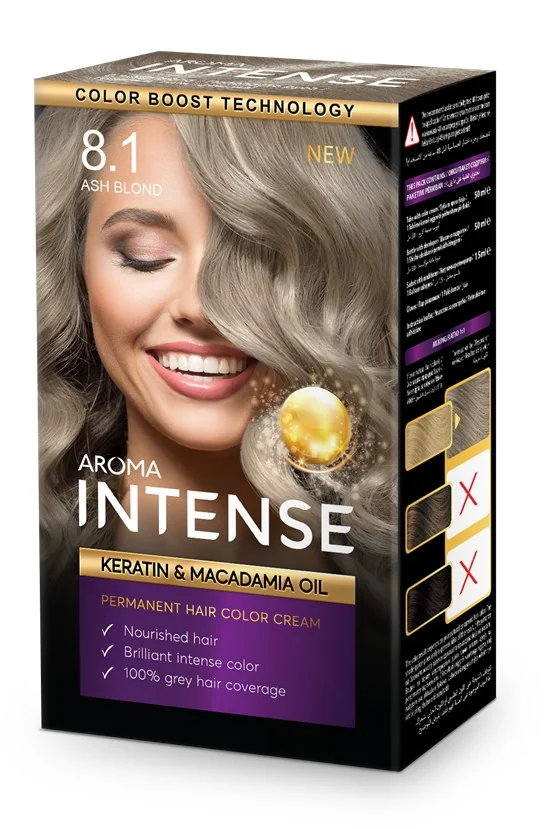 Vopsea de par Intense 8.1 Ash Blond, 50ml, Aroma