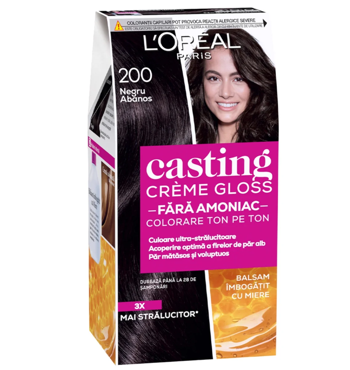 Vopsea de par semi-permanenta fara amoniac Casting Creme Gloss 200 Negru Abanos, 180ml, L'Oreal Paris