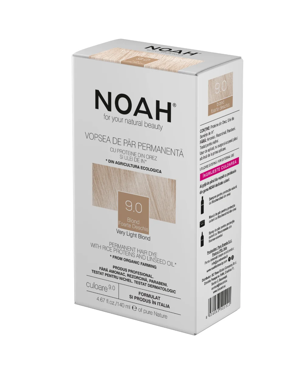 Vopsea de par naturala Blond foarte deschis (9.0), 140ml, Noah 