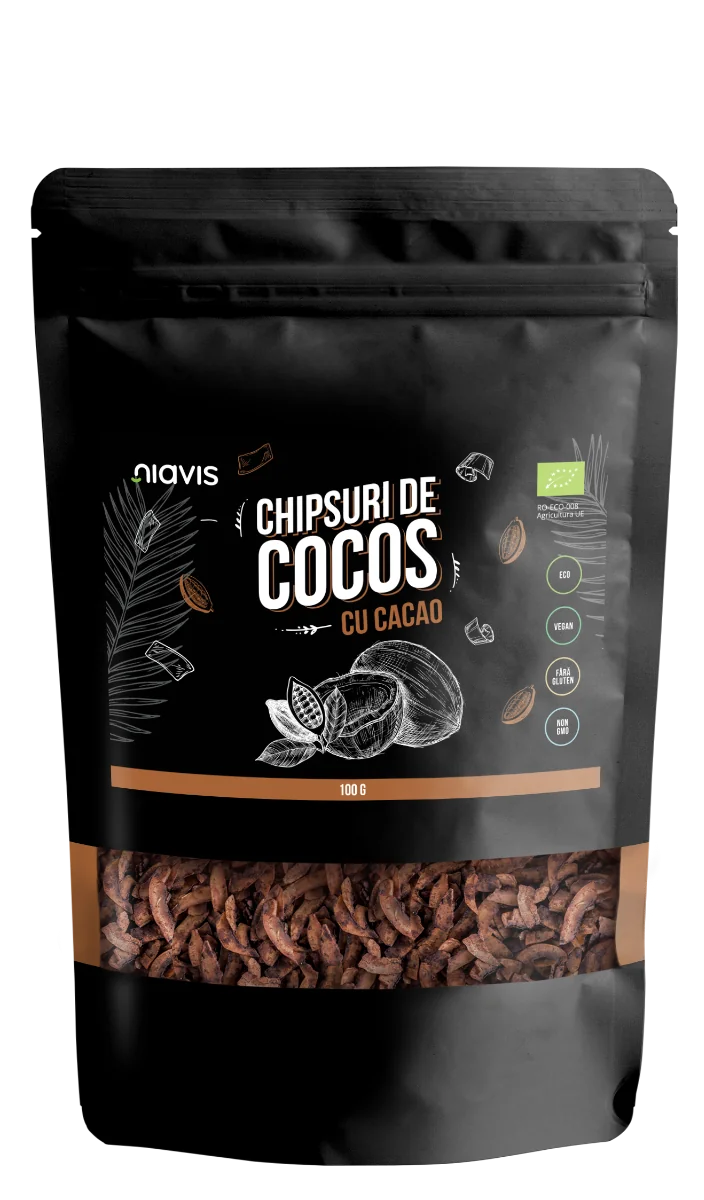 Chipsuri de cocos cu cacao Eco, 100g, Niavis