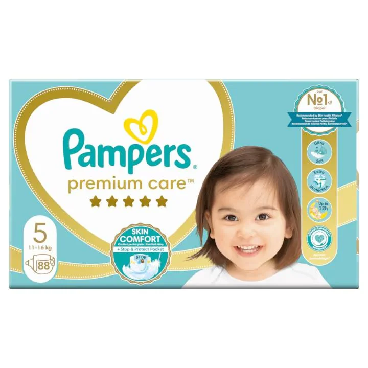 Scutece Premium Care Nr.5 pentru 11-16 kg, 88 bucati, Pampers 